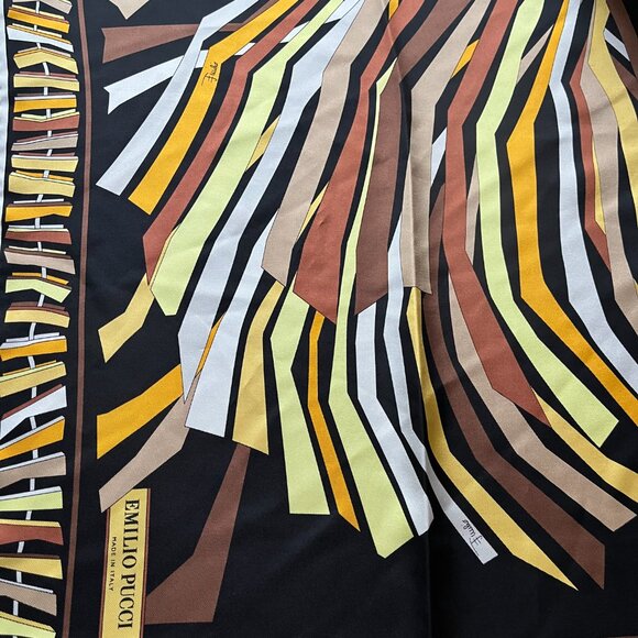 Emilio Pucci Silk Scarf Large Square Brown Yellow Print Design - Picture 3 of 9